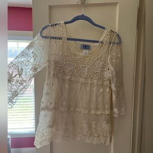 BFA classics off white crocheted top with cami underneath- size small
